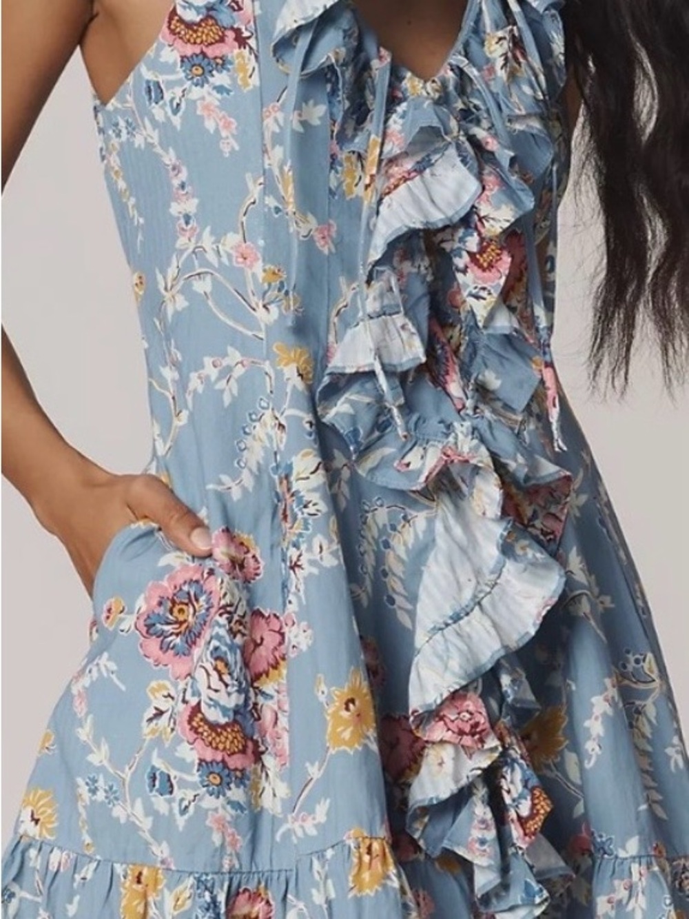 Blue Floral Ruffle Swing Dress - Women's